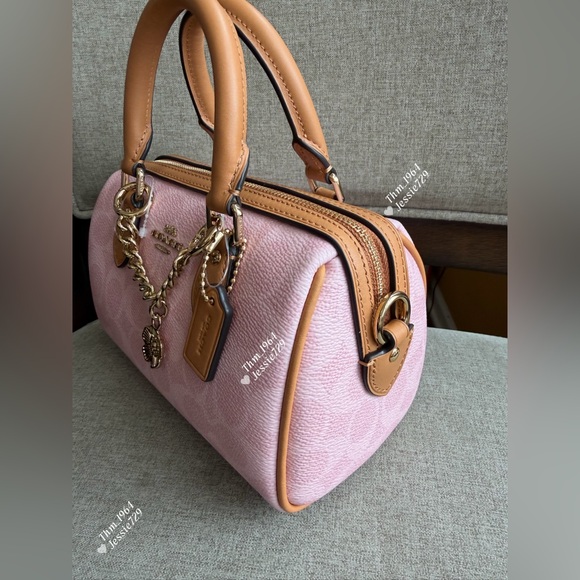 NWT!COACH Mini Rowan Crossbody Bag In Signature With Charms(CEK79)powder pink - Picture 3 of 8
